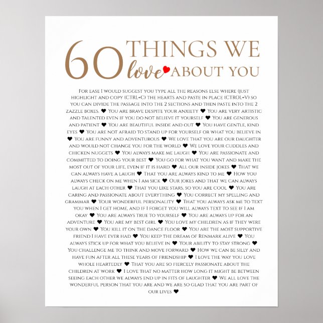 60 sak vi kärlek om dig, 70:e årsdagen poster (Framsidan)