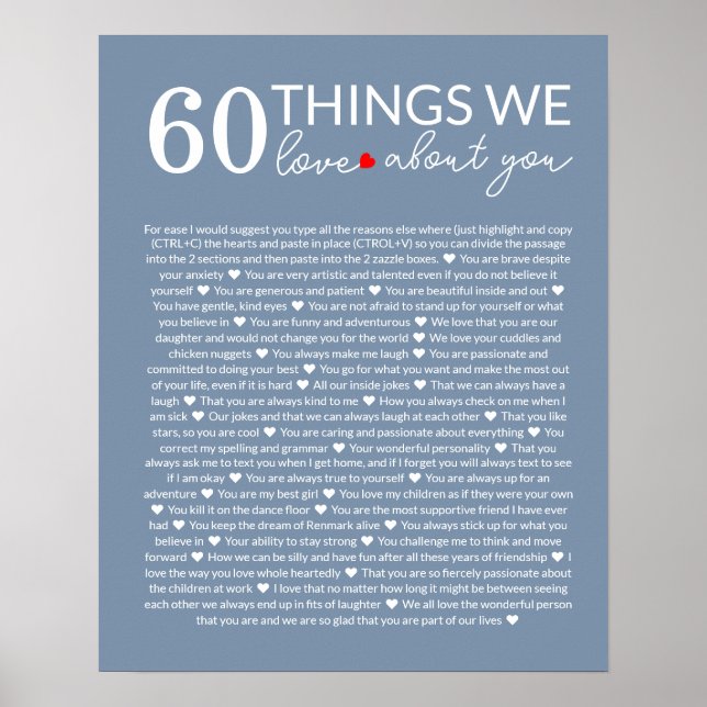 60 sak vi kärlek om dig, 70:e årsdagen poster (Framsidan)
