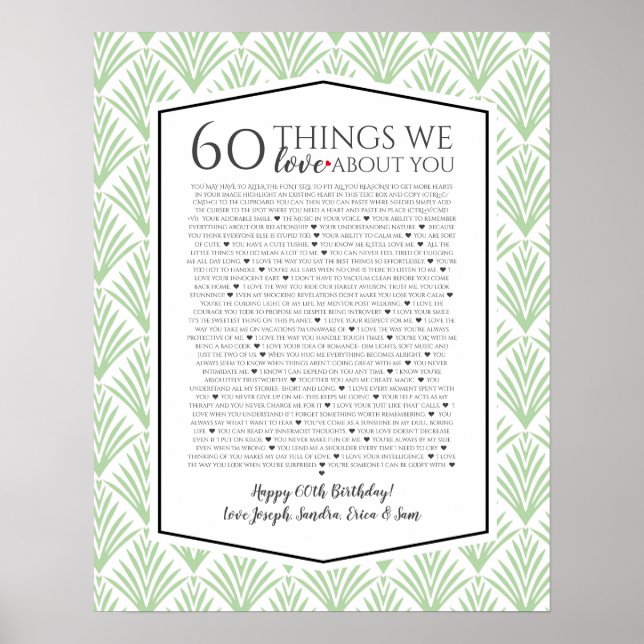 60 sak vi kärlek om er Art Deco fläkt 1920 Poster (Framsidan)