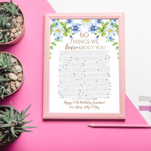 60 sak vi kärlek om er blå vita daisy poster