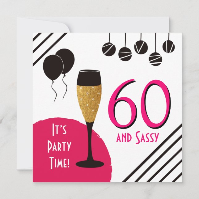 60 Sassy Artsy Rosa Black Guld Photo Inbjudningar (Framsida)
