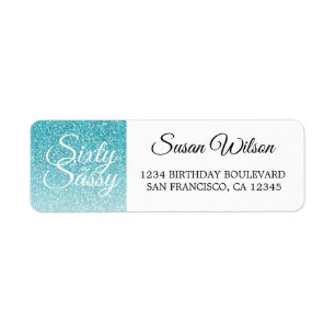 60 Sassy Blue Glitter 60:e födelsedagseftermiddage Returadress Etikett