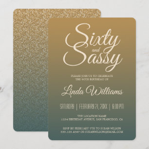 60 Sassy Guld Emerald Ombre 60:e Födelsedagsfesten Inbjudningar