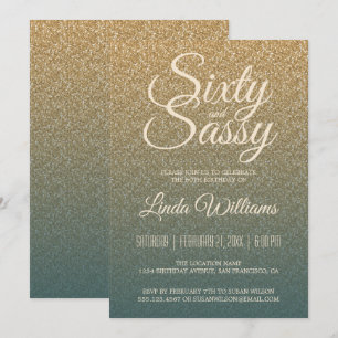60 Sassy Guld Emerald Ombre 60:e Födelsedagsfesten Inbjudningar
