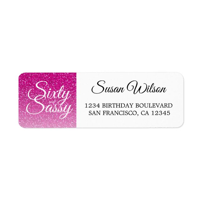 60 Sassy Rosa Glitter 60:e födelsedag Returadress Etikett (Framsidan)