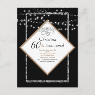 60 & Sensational Ljus Födelsedagsfest inbjudan