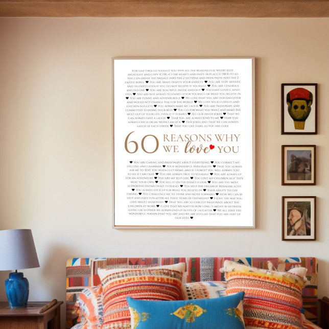 60 skäl till varför vi älskar dig 60-årspresent  poster (Skapare uppladdad)