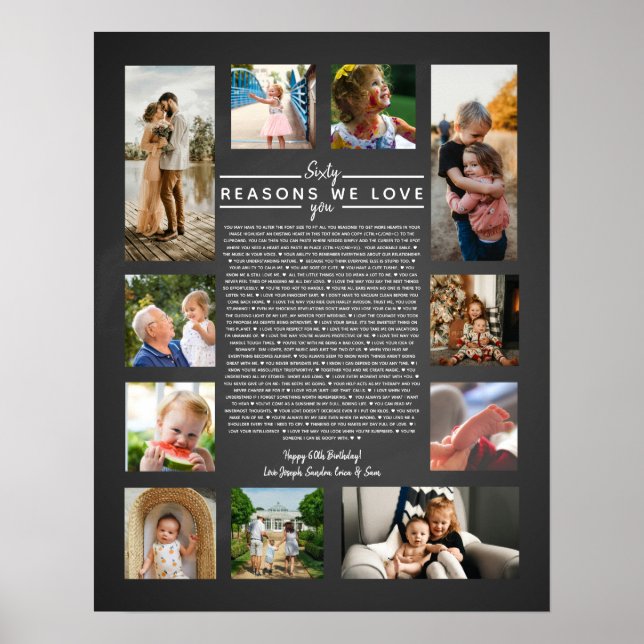 60 skäl till varför vi älskar dig födelsedagsprese poster (Framsidan)