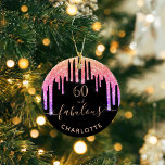 60 Svartvit regnbåge glitter gnistra Julgransprydnad Keramik<br><div class="desc">Trendig och glamorös för 60-årsdagen. En klassisk svart bakgrund som dekoreras med regnbåge färgad faux glitter, färgdroppstift i lila, rosa och ro guld. Med texten: 60 och fantastisk. Anpassa och lägg till namn och ålder. Golden färgad text. Ord Fabulous är skriven med ett modernt handskript i stil med dekorationer. Perfekt...</div>