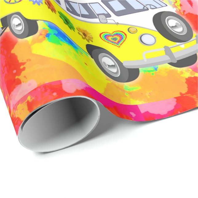 60-tal70-tal Retro Hippy Skåpbil Band Färga Presentpapper (Rullad Hörn)