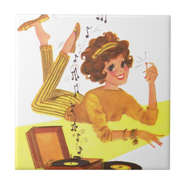 60-tal antecknar att leka flickan kakelplatta (Framsidan)