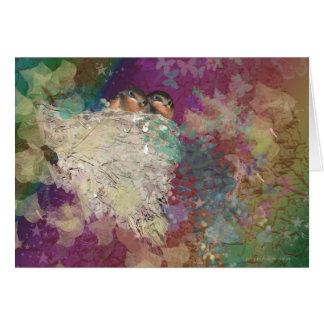 60-tal för ladugårdsvalafantasi två fåglar i en hälsningskort