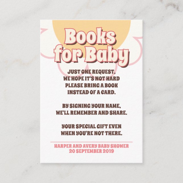 60-tal hippie Party Baby Shower - Bokar för Baby Tilläggskort (Framsida)