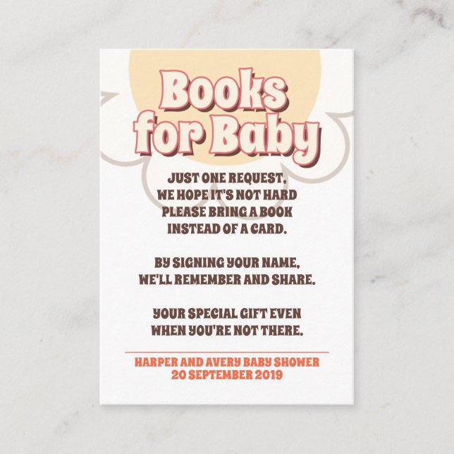 60-tal hippie Party Baby Shower - Bokar för Baby Tilläggskort (Framsida)