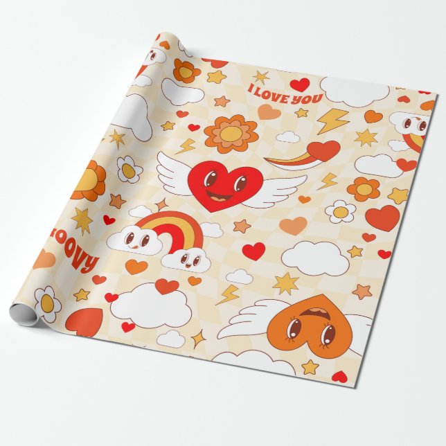 60-talets groovy pop art valentine rainbow molange presentpapper (Utrullad)