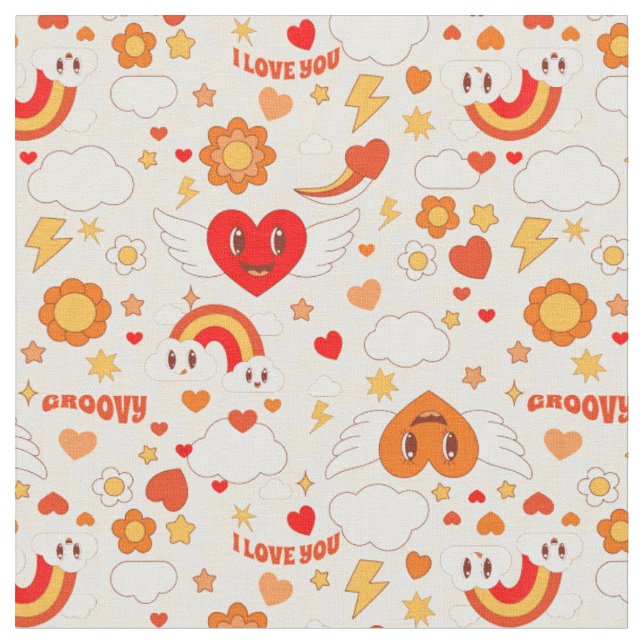 60-talets groovy pop art valentine rainbow molange tyg (Närbild)