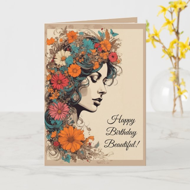60-talets hippie Flower Girl Birthday Card Kort (Gul blomma)