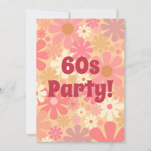 60-talets Party Retro Blommigt Rosa Inbjudningar