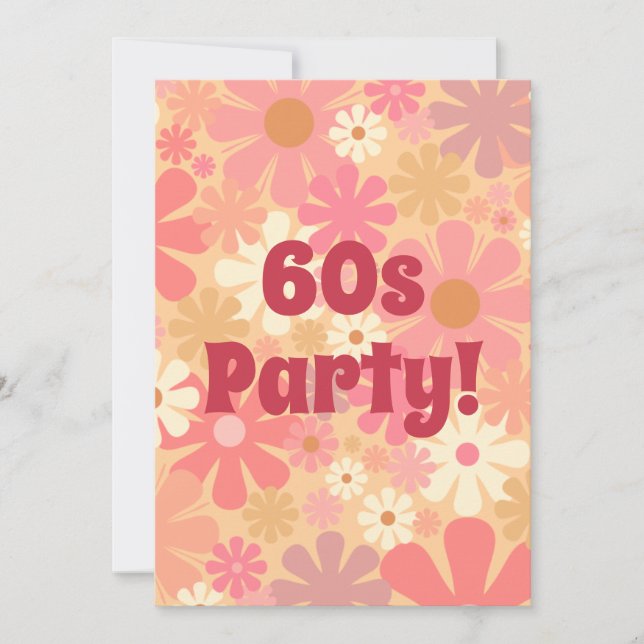60-talets Party Retro Blommigt Rosa Inbjudningar (Framsida)