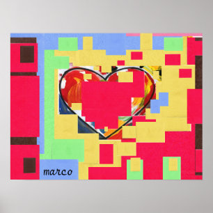 60-talets Peter Max stil Heart collage Painting Po Poster
