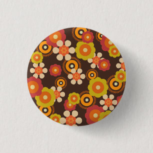 60-talets Retro Flowers Pop Culture Knapp
