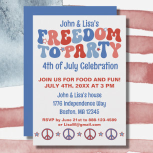 60-talets Retro Groovy 4:e juli Freedom Party Inbjudningar