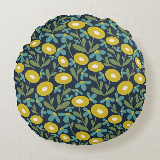 60-talets Retro Summer Sea Blue Rund Kudde (Framsidan)