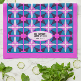 60-talets Rosa Abstrakt Blue Blommigt Kaleidoscope Kökshandduk