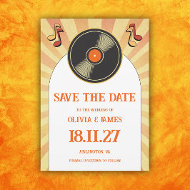 60-tals Retro Orange Musik Vinyl Groovy Bröllop Spara Datumet