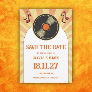 60-tals Retro Orange Musik Vinyl Groovy Bröllop Spara Datumet