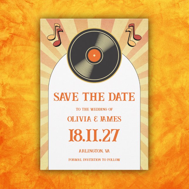 60-tals Retro Orange Musik Vinyl Groovy Bröllop Spara Datumet (Skapare uppladdad)