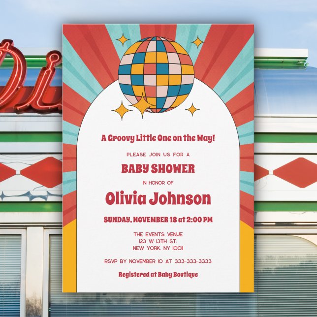 60-tals Retro Vinyl Musik Könsneutral Babyfest Inbjudningar (Skapare uppladdad)