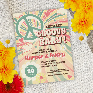 60-talsinbjudan till babyskor i Hippie Party Inbjudningar