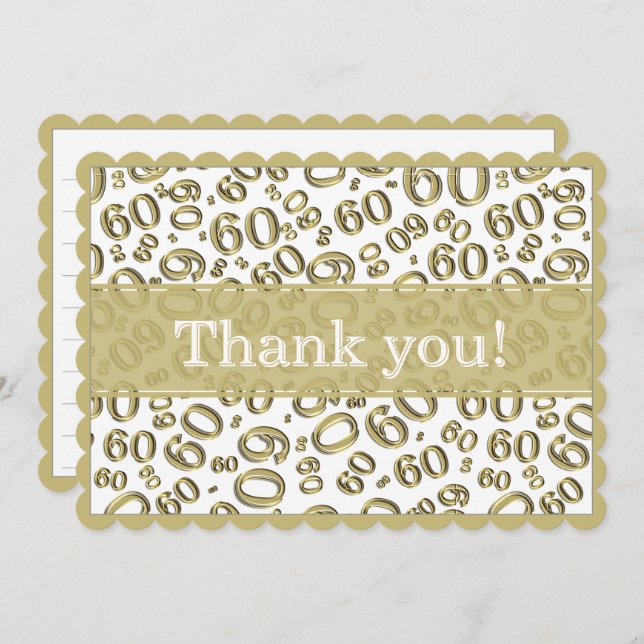 60 "Thank you!" Gold/White Number Pattern Tack Kort (Fram/baksida)