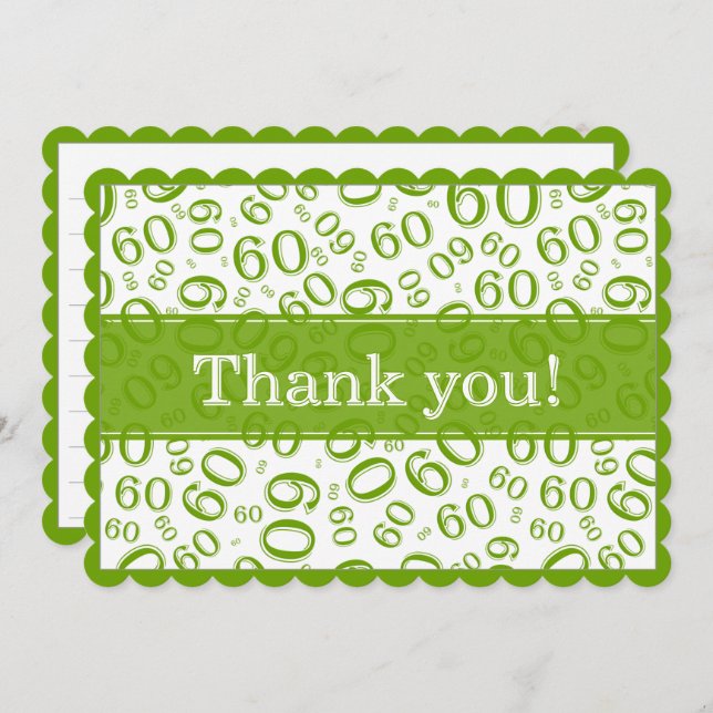 60 "Thank you!" Green/White Number Pattern Tack Kort (Fram/baksida)