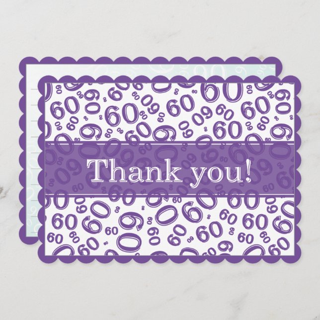 60 "Thank you!" Purple/White Number Pattern Tack Kort (Fram/baksida)