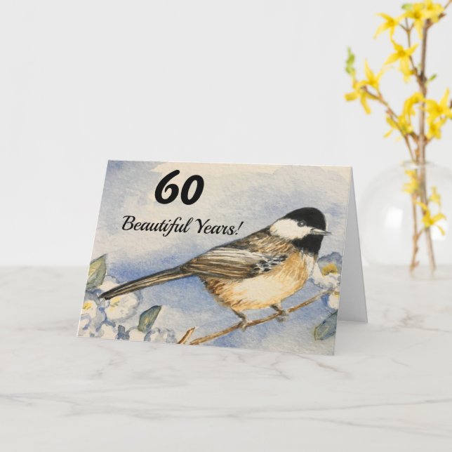 60 Vackra år 60:e födelsedagen Chickadee Kort (Gul blomma)