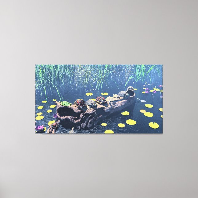 60" x 40" Canvas Art with "Turtles on a Log" image (Framsida)