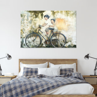 60 x 40 tum 'Barn på en cykel' Wrapped Canvas
