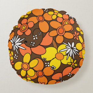 60s 70s Retro Flower Glam #1 #blommigt #decor #art Rund Kudde