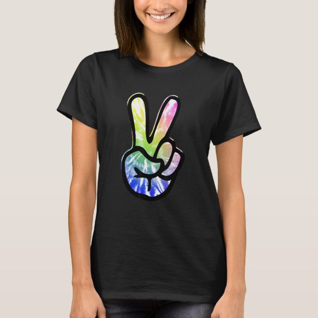 60s 70s Tie Dye Peace Hand Sign   Hippie 1 T Shirt (Framsida)