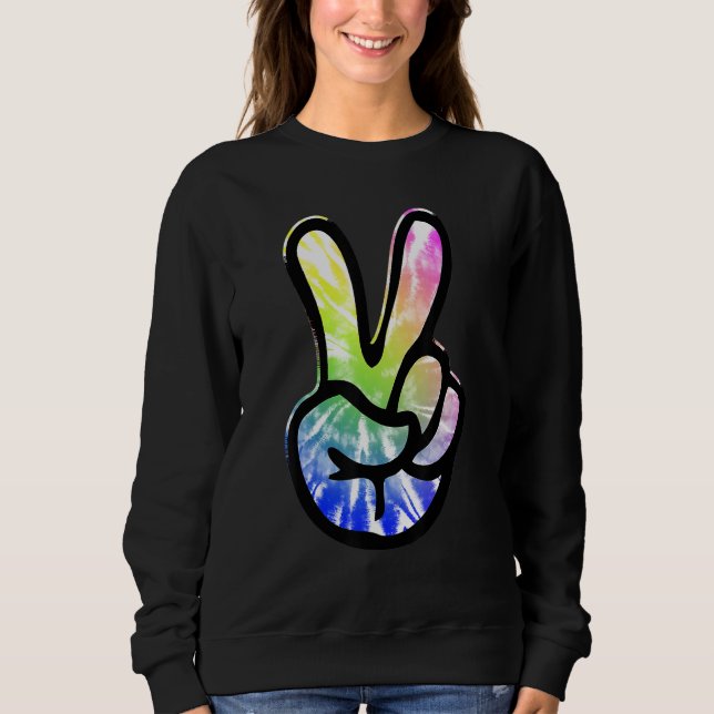 60s 70s Tie Dye Peace Hand Sign   Hippie T Shirt (Framsida)