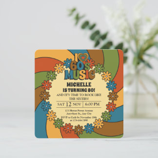 60s Music Retro Groovy Party Sixties Theme Inbjudningar