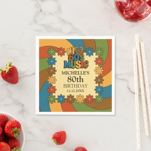 60s Music Theme Nostalgic 80th Birthday Party Deco Pappersservett (Insitu)