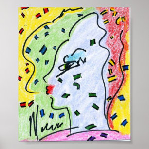 60s Peter Max style profile with confitti Posters