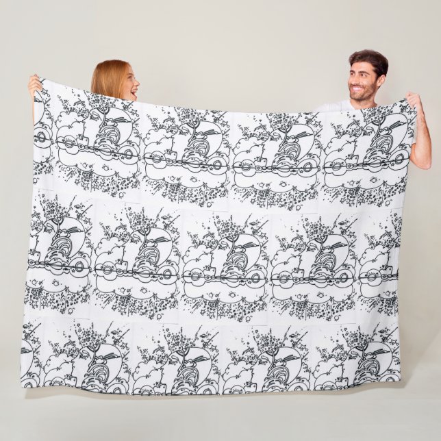 60s Peter Max svartvit illustration Profil Fleecefilt (På plats)