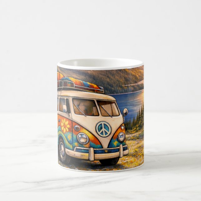 60s Retro Traveler Hippie Bus Camper Van Lake Life Kaffemugg (Center)