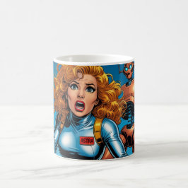 60s Scifi Woman running from Alien Robot Kaffemugg