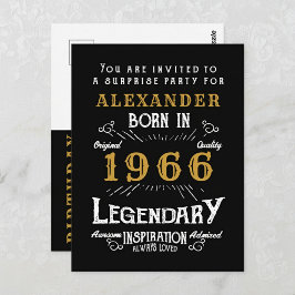 60th Birthday 1966 Black Gold Legend Invitation Vykort
