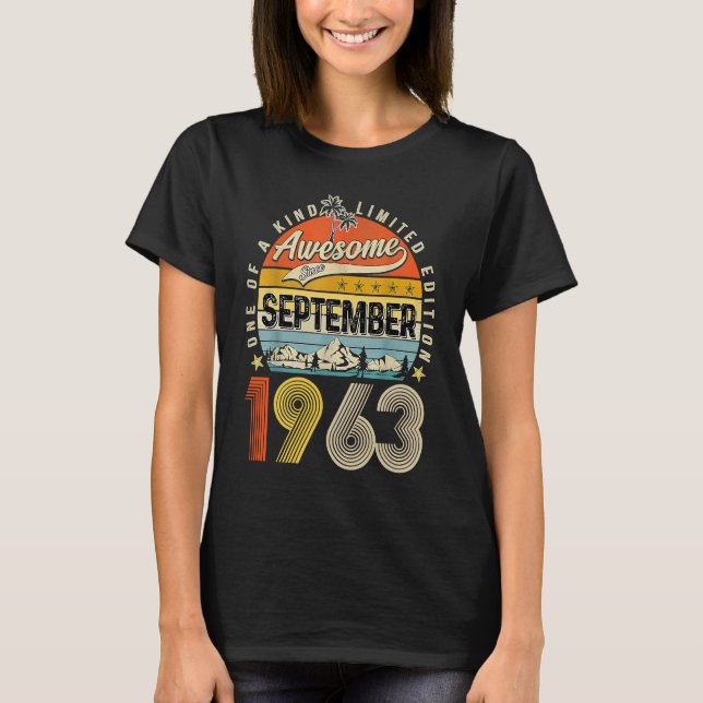 60th Birthday Awesome Since September 1963 T Shirt (Framsida)